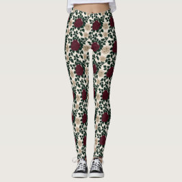 Legging Lush Red And Burgundy Roses With Dark Green Leaves