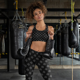 Legging Luvas de Boxe Padrão Pendurado Esportivo Cinza Pre