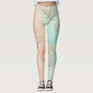Legging Lux Aquarela Costeira Coral & Ondas do Oceano (2)