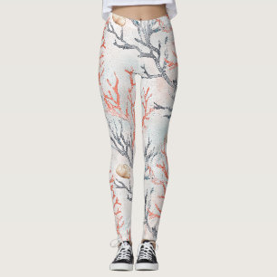 Legging Lux Aquarela Costeira Coral & Ondas do Oceano (3)
