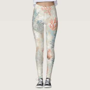 Legging Lux Aquarela Costeira Coral & Ondas do Oceano (6)