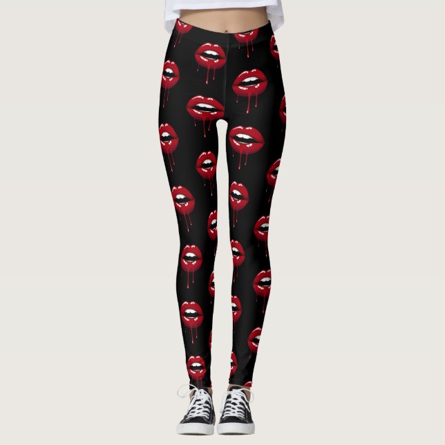 Legging Luxo Beleza Glam Lábios Gotejantes Vermelho Drip (Frente)