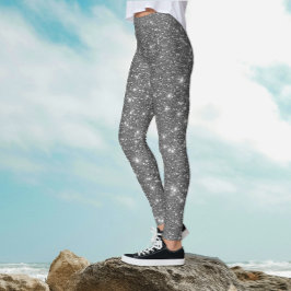 Legging Luxo Elegante Cinza Prata Glitter Brilho