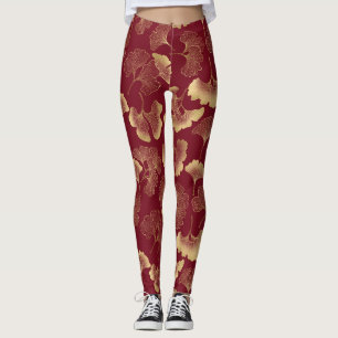 Legging Luxo em Dourado Botânico em Vermelho para Estilo C