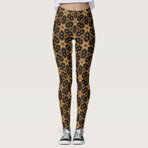Legging Luxo em Ouro Preto Padrão Geométrico
