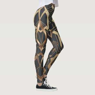 Legging Luxo Padrão Geométrico Art Déco Dourado