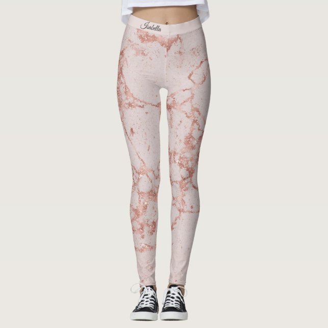 Legging Luxo Rosa Rosa Rosa Esbranquiçada Mármaco Lente Ad (Frente)