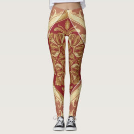 Legging Luxury Athleisure: Golden Red Ornate Full-Length L