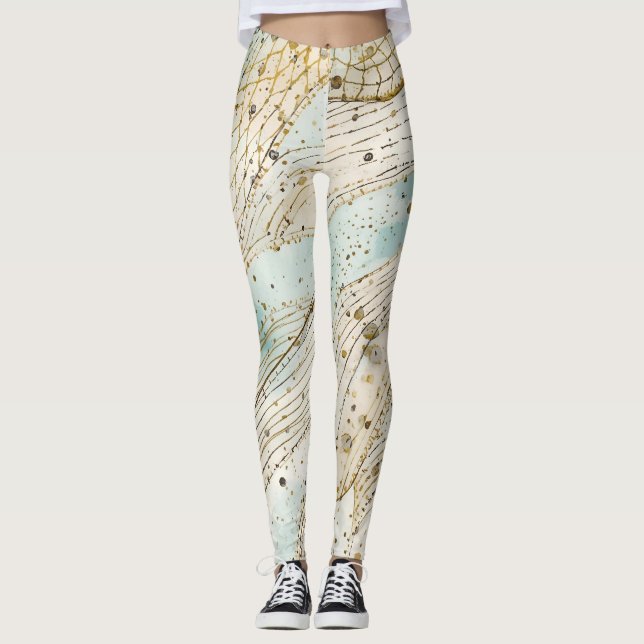 Legging Luxury, Beautiful Gold Beigi Soft Blue Pattern (Frente)