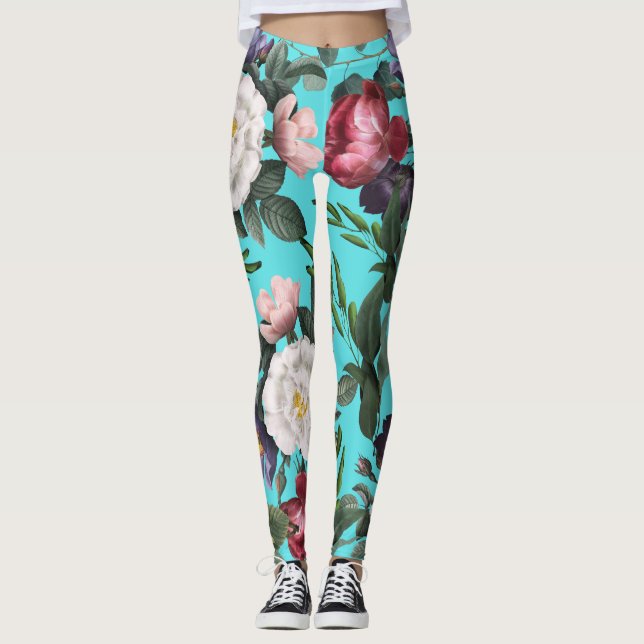 Legging Luxury boho azul céu azul padrão brilhante rosa (Frente)