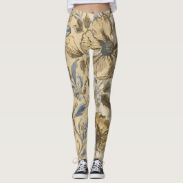 Legging Luxury Flowers are Blooming, Gold Beige Soft Blue