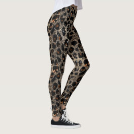 Legging Luxury Glitter Brown Black Gold Leopard Pattern
