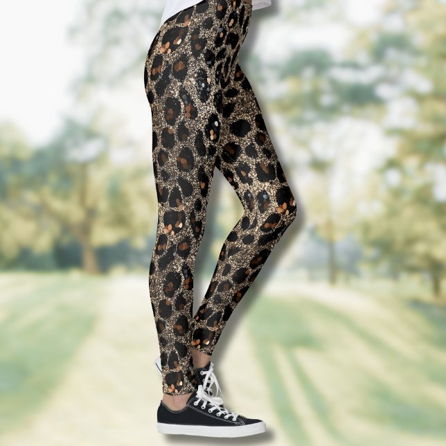 Legging Luxury Glitter Brown Black Gold Leopard Pattern (Criador carregado)