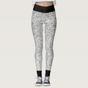 Legging Luz cinza prateada brilho faíscas com preto