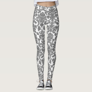Legging Luz - cor damasco ornamentado floral cinzenta