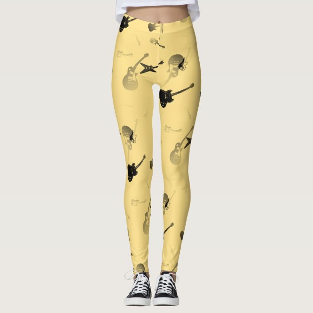 Legging Luz da rocha das guitarra - caneleiras amarelas da (Frente)