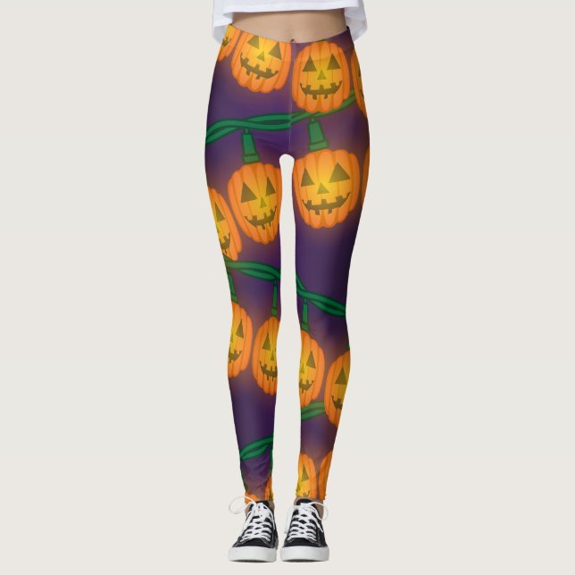 Legging Luzes de Abóbora de Halloween (Frente)