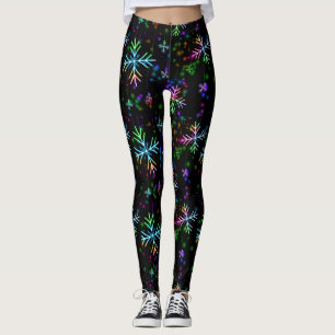 Legging Luzes de Natal festivas do floco de neve de néon