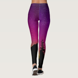 Legging Luzes de Norte púrpura das mulheres