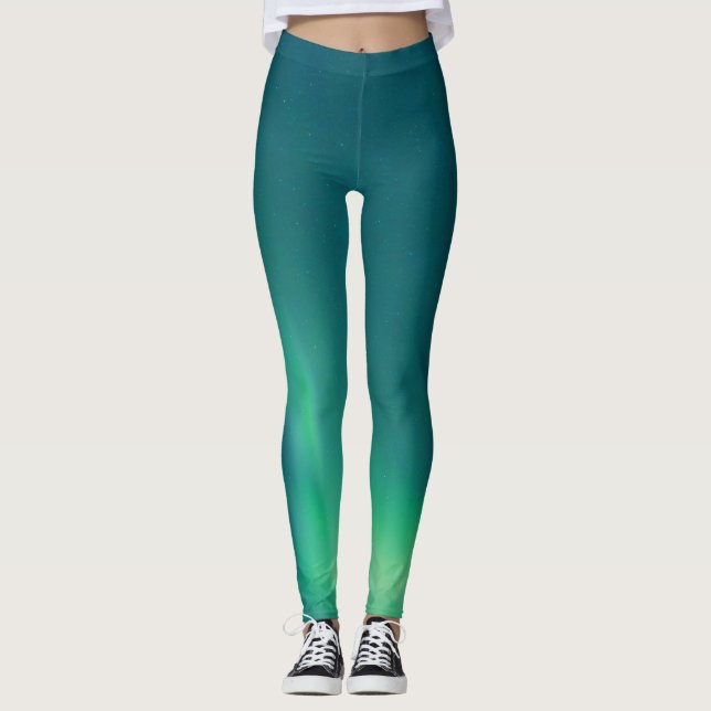 Legging Luzes nortes Aurora Borealis Yoga Calça Verde (Frente)