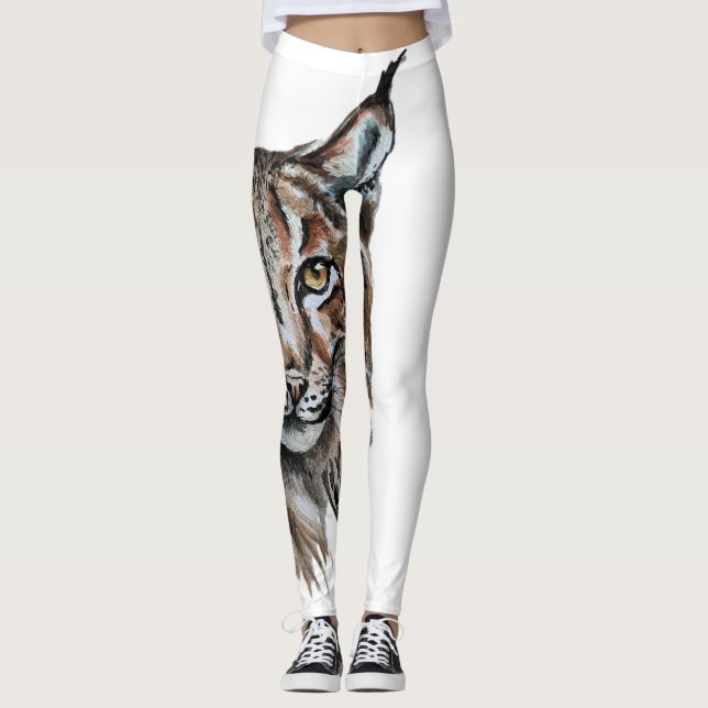 Legging Lynx - Spirit Animal, Watercolor Totem Joga Guide (Frente)