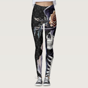 Legging Macabre Laranja & Púrpura Esqueleto de Aquarela