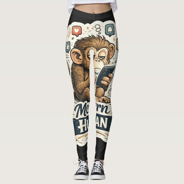Legging Macaco Engraçado Humano Moderno Smartphone Mídia S (Frente)