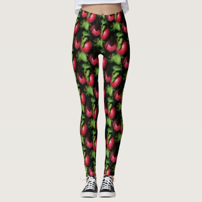 Legging Maçãs Vermelhas No Padrão Natural Da Árvore (Frente)