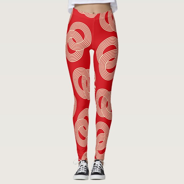 Legging Maçãs vermelhas, padrão de anéis listrados interbl (Frente)