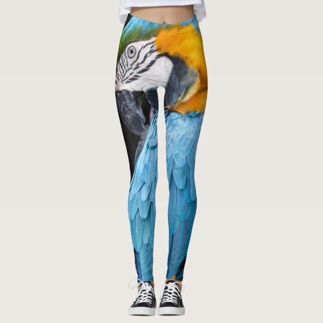 Legging Macaw azul e amarelo que Preening (Frente)
