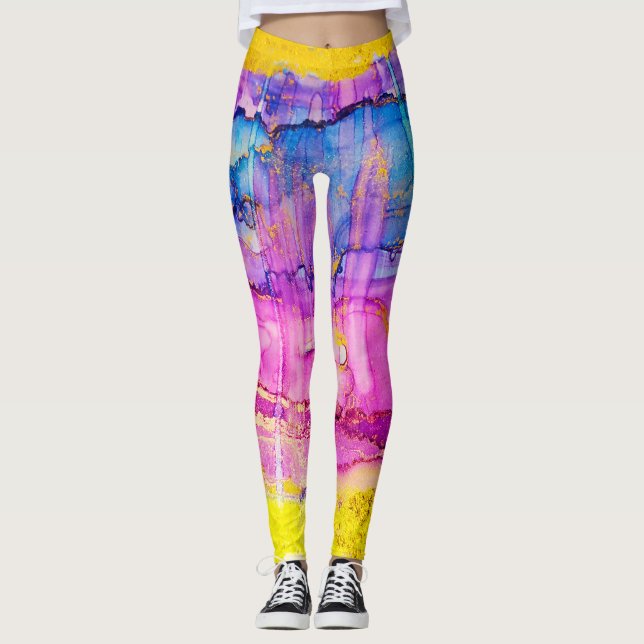 Legging Macro de nuvens coloridas, splatter de tinta. (Frente)