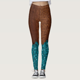 Legging Madeira marrom-russa azul-aqua brilha