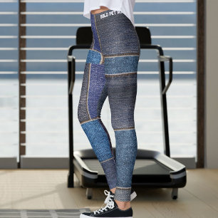 Legging Mãe de Estimação Jeans Azul Desfiado Moderno com R