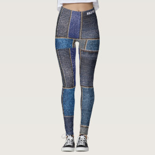 Legging Mãe de Estimação Jeans Azul Desfiado Moderno com R