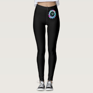 Legging Magenta de néon & azul do OM do *~* no preto