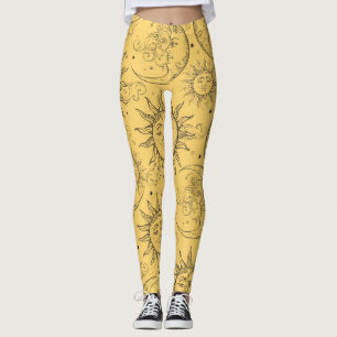 Legging Magia Amarela Vintage Sol Lua Estrelas Celestiais