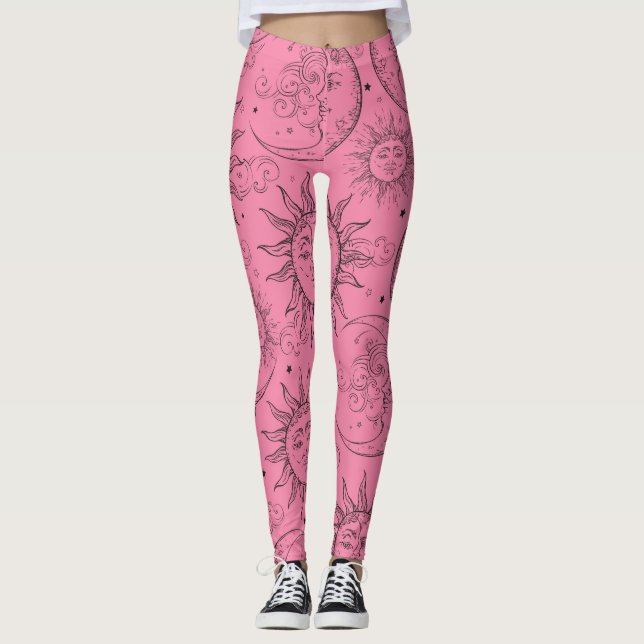 Legging Magia Roxa Vintage Sol Lua Estrelas Celestiais (Frente)