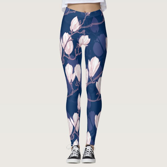 Legging Magnolia Elegance: Bloom Marinho (Frente)