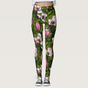 Legging Magnólia florescente em verde escuro