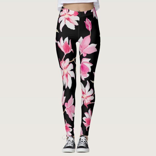 Legging Magnolia Romântica: Negra Aquarela (Frente)