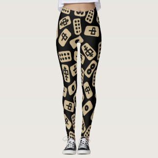 Legging Mahjong Azulejos Brown em Preto