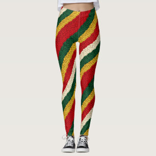 Legging Mala de Tricô Listrada em Vermelho, Verde, Dourado