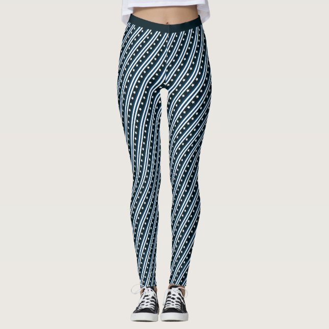 Legging Malhação de Padrão de Stripe Azul Escuro Monocromá (Frente)