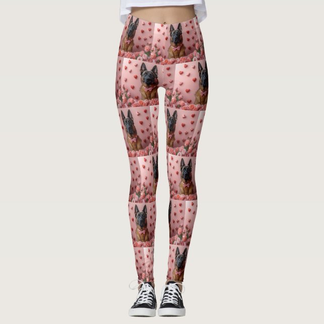 Legging Malinois Belga com Rosas - Dia dos Namorados  (Frente)