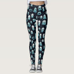 Legging Malvado Halloween Pequenas Fantasmas Azuis Branco<br><div class="desc">Prepare-se para o Dia das Bruxas com essas leggings temidas assustadoras,  mas bonitinhas,  do Halloween. Cobertas com pequenos fantasmas de desenhos brancos e azuis claros sobre um fundo preto,  estas leggings trarão um pouco de "espírito" ao seu estilo de Halloween. Criado pela imprensa simplesmente de farmácia.</div>