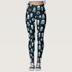 Legging Malvado Halloween Pequenas Fantasmas Azuis Branco