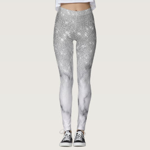 Legging Mânamo branco de mármore brilhante prateado