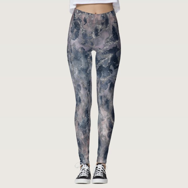 Legging Manchas de Aquarela Rosa Rosa Azul & Blush Abstrat (Frente)
