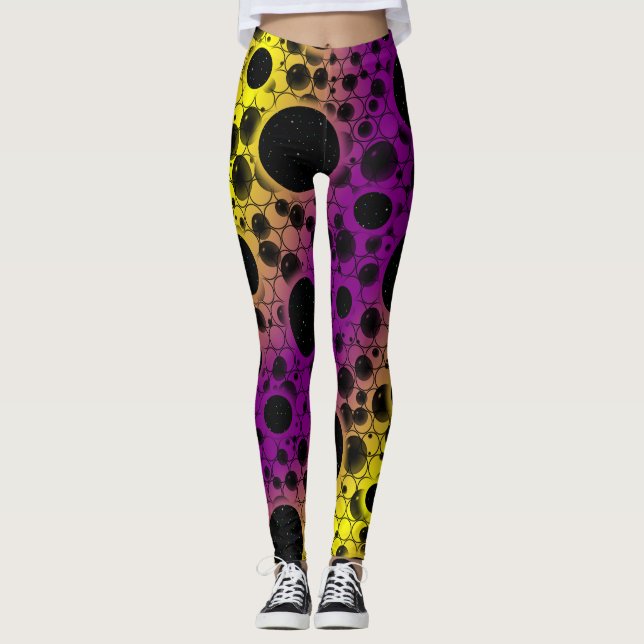 Legging Manchas de Bolha Espacial - Roxo/Amarelo (Frente)