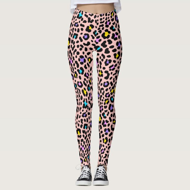 Legging Manchas de leopardo rosa com tom rosado Impressão  (Frente)